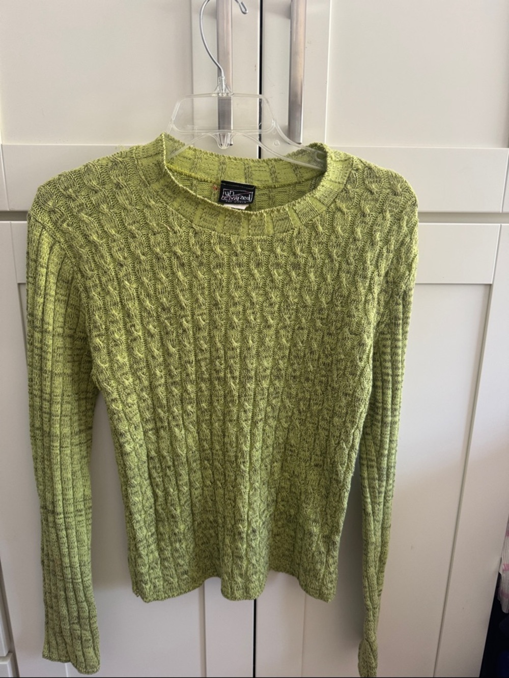 90s Bright Lime Green Cable Knit Sweater